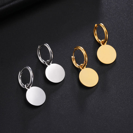 Skyrim Round Pendant Drop Earrings for Women - Minimalist Stainless Steel Hoop Jewelry Gift