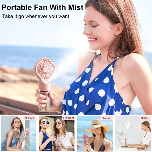 Portable Mini Handheld Nebulizer Fan - Rechargeable USB Cool Mist Cooler for Outdoor Travel