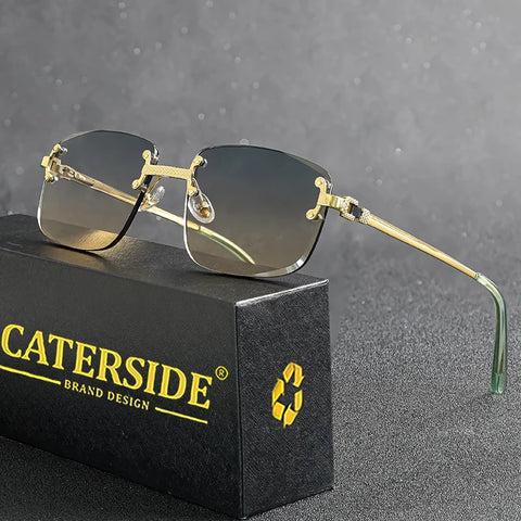 CATERSIDE Randloze Punk Rechthoekige Gradiënt Zonnebril – Luxe Metalen UV400 Unisex Sportzonnebril