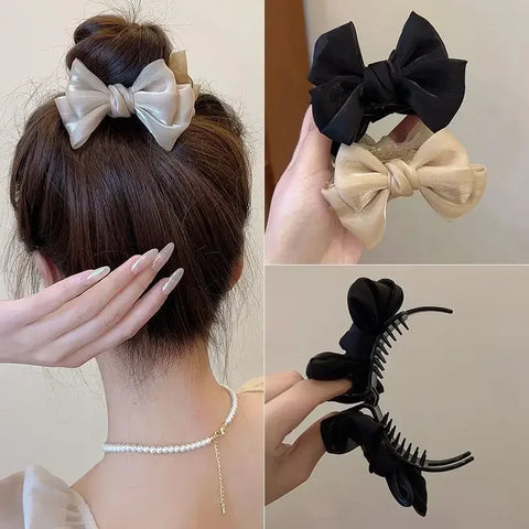Elegant Sweet Bow Tie Hair Claw Clip - Velvet Ponytail Holder for Women