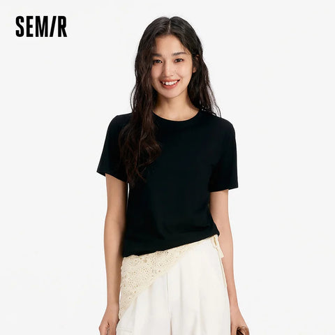 Semir Dames Basic Effen Kleur Slim-Fit T-shirt 