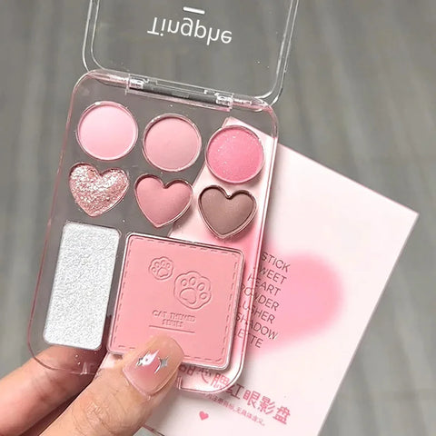 8-Color Heart-Shaped Eyeshadow Palette - Blusher & Highlighter