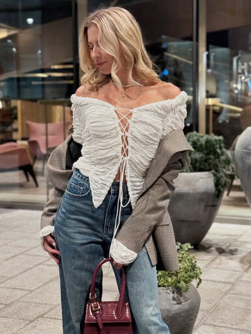 TARUXY Lace Up Hollow Long Sleeve Cardigan - Stijlvolle geplooide T-shirtjas voor dames