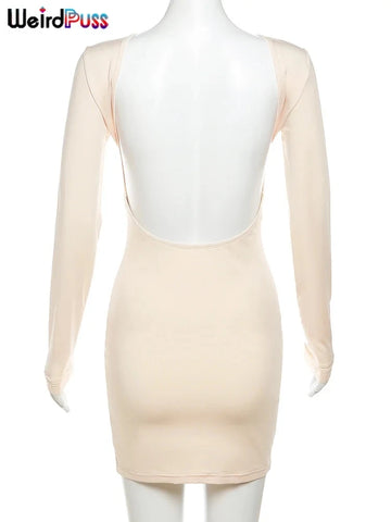 Vreemde Puss Sheath Rugloze Damesjurk - Lange Mouw Sexy Effen Herfstmode