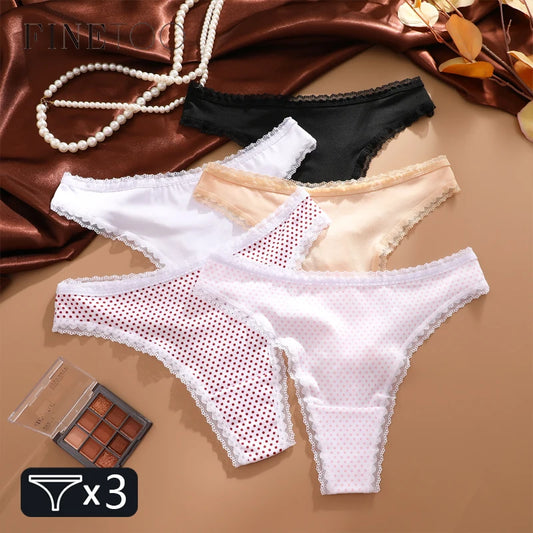 FINETOO 3Pcs Lace Panties Set - Sexy Low-Waist Thongs