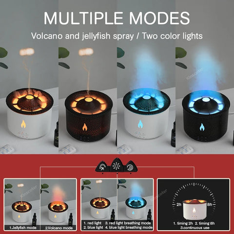 KINSCOTER Volcano Flame Aroma Diffuser - Jellyfish Smoke Ring Air Humidifier 360ml