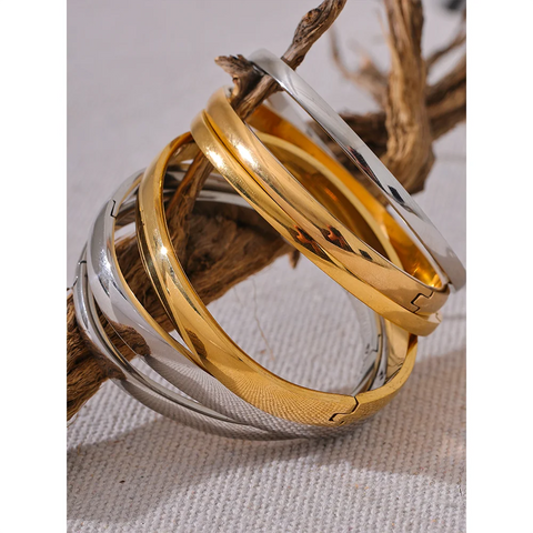 Yhpup 60mm Waterproof 316L Stainless Steel Round Smooth Bracelet Bangle - Minimalist 18k Gold Charm Jewelry for Women