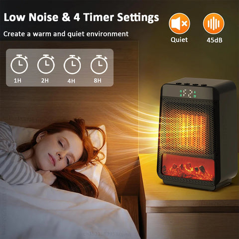 Portable 1000W Space Heater with 3D Flame – Ideal for Home and Office