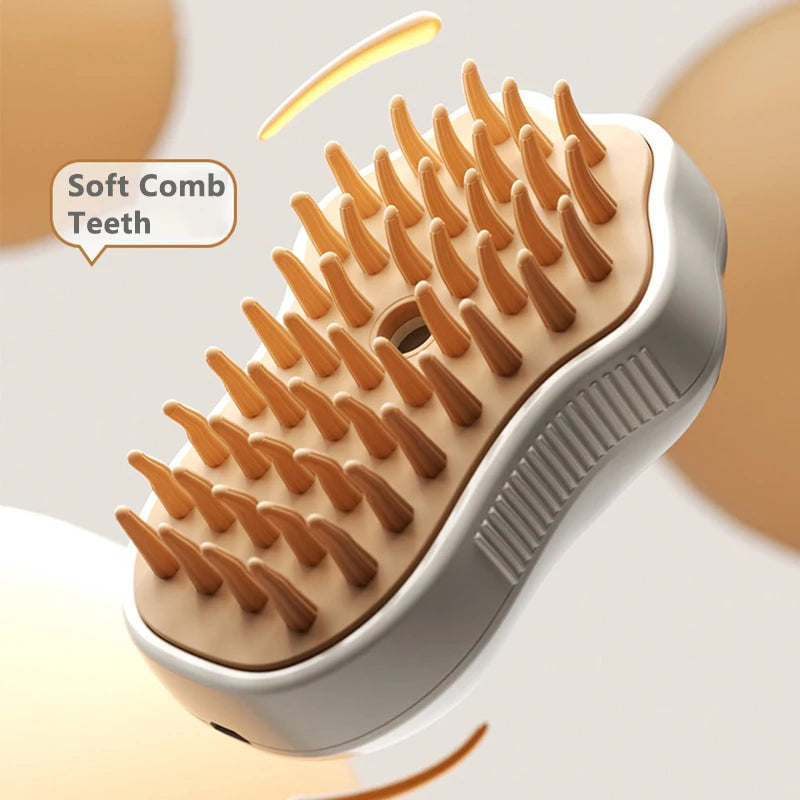 3 in 1 Electric Steam Brush for Dogs and Cats - Grooming Tool with Spray and Massage Features