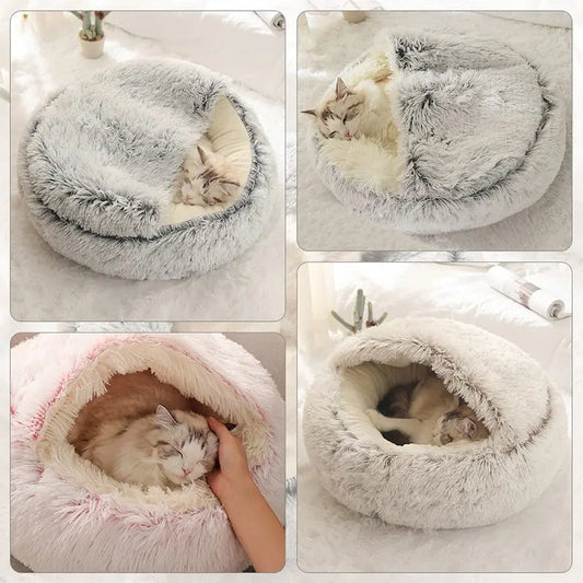 Warm en zacht pluche kattenbed - Ronde matras voor kleine honden en kittens