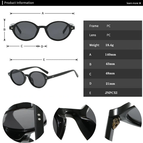 JNPCXI Retro Kleine Ovale Zonnebril – Luipaard Candy-Kleur UV400 Unisex Rivet Punk Shades