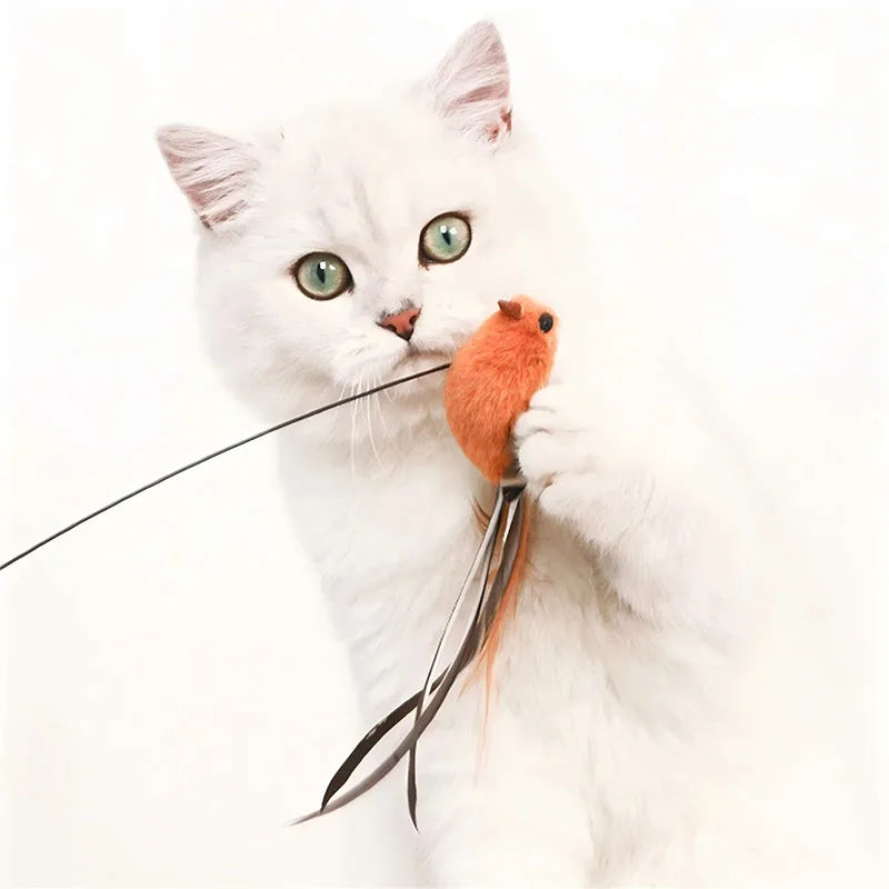 Cat Teasing Stick with Simulated Bird Feather - Interactive Cat Toy