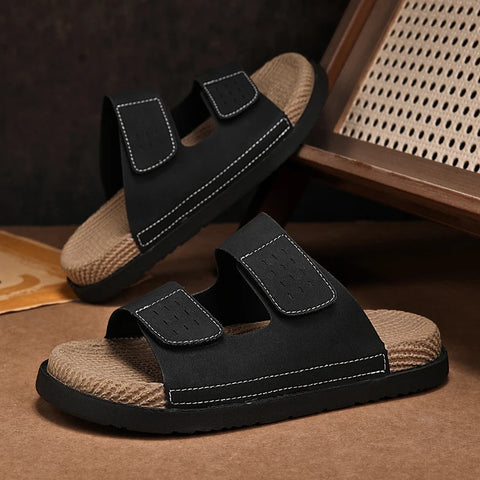 Men's Casual Leather Slippers - Quick Dry Summer Sandals