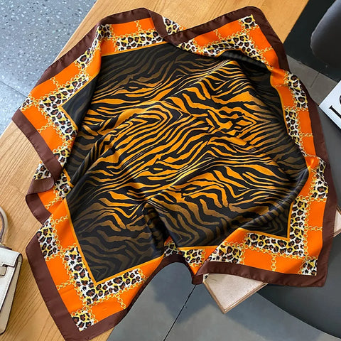 Wild Leopard Print Silk Scarf - Satin Shawl Design