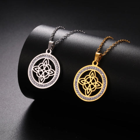 Skyrim Witchcraft Witch Knot Necklace - Stainless Steel Amulet with Clear Zircon Pendant | Perfect Wicca Jewelry Gift