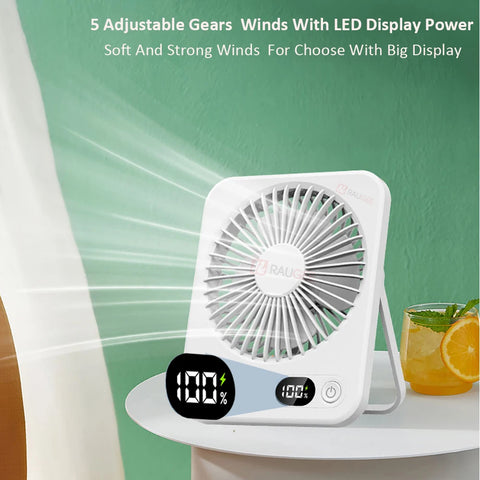 Draagbare mini USB oplaadbare bureauventilator met 5 snelheidsinstellingen 
