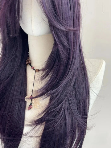 Ashley Dark Purple Wig - 22 Inch Long Hair with Bangs