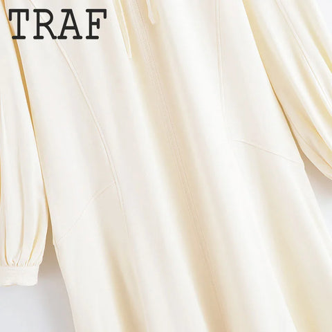 TRAF Bow Lace Up Elegant Long Dresses For Women