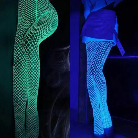 Night Fluorescent Women's Long Socks Fishnet Body Stockings Curve Lingerie