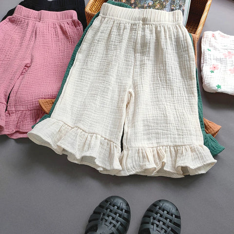 Spring Summer Korean Girl's Ruffle Capris Pants