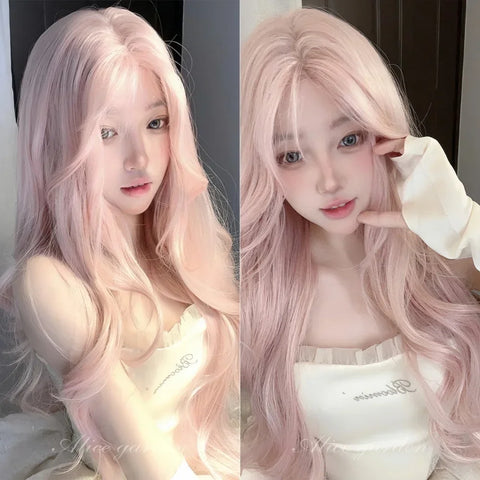 Pink Wavy Cosplay Wig for Women