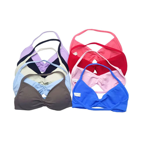 NCLAGEN Strappy Bra Gym Top for Women – High Support Seamless Halter Sports Bra with Pads