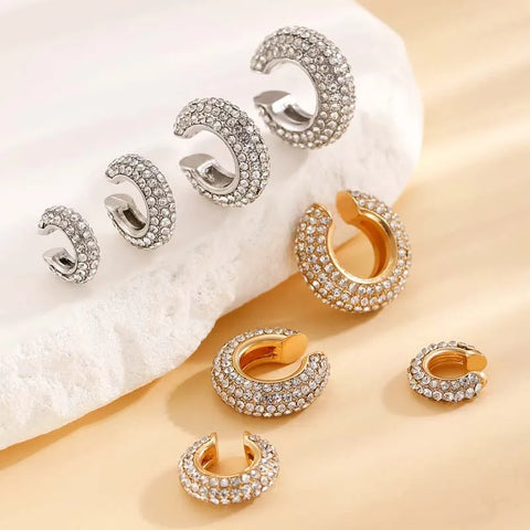 Gold C Shape Round Cartilage Clip Earrings for Women - Luxury Crystal Geometric Ear Cuff Jewelry