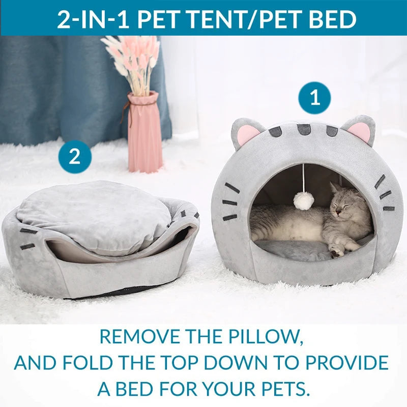 Cozy Super Cat Bed for Cats and Small Dogs - Plush Tent Style Pet House