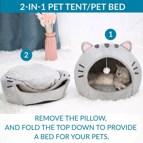 Gezellig super kattenbed voor katten en kleine honden - Pluche tent-stijl huisdierenhuis