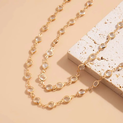 Colorful Crystal Chain Necklace for Women - Silver Long Y-shaped Clavicle Jewelry