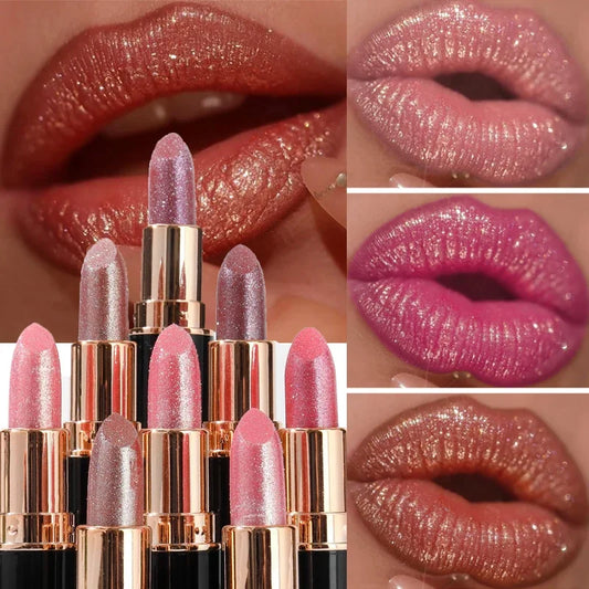 6 Colors Glitter Lipstick - Waterproof, Long-Lasting Diamond Pearlescent Metallic Lip Gloss for Women