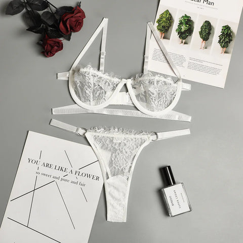 Fairy Embroidery Lace Transparent Lingerie Set for Women