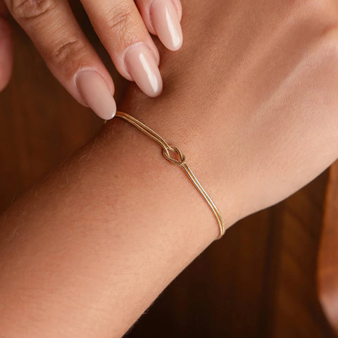 Skyrim Double Snake Chain Love Knot Bracelet - Adjustable Stainless Steel Jewelry for Couples