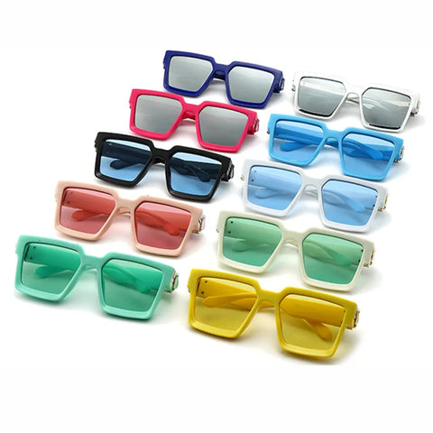 SHAUNA Retro Square Sunglasses – Candy-Color Silver Mirror UV400 Unisex Summer Shades