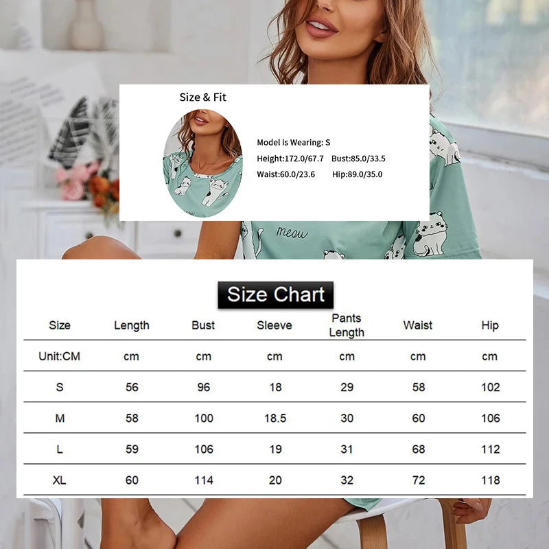 Women Pajamas Sets Short Sleeve Nightwear