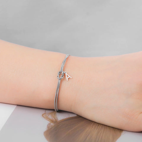 Skyrim Initial Letter Love Knot Bracelets for Couples - Stainless Steel Gold Color
