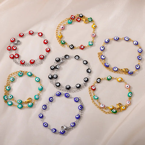 Stainless Steel Evil Eye Bracelet for Women - Enamel Blue Bead Bracelet for Summer Beach Style