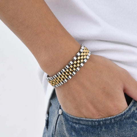 15MM Chunky Watch Band Bracelets for Men, 19CM Magnetic Stainless Steel Links Wristband - Stylish Jewelry Gifts for Dad, Husband, or Son