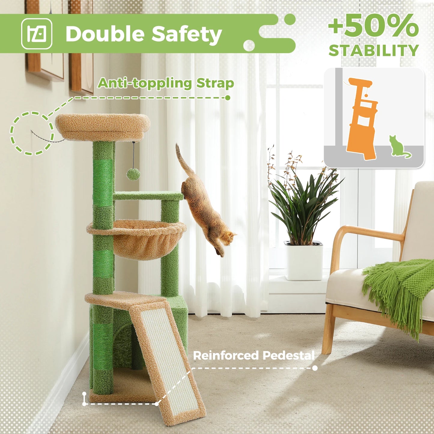 Cat Tree for Indoor Cats - Small Cat Tower with Cozy Condo, Hammock & Scratching Posts