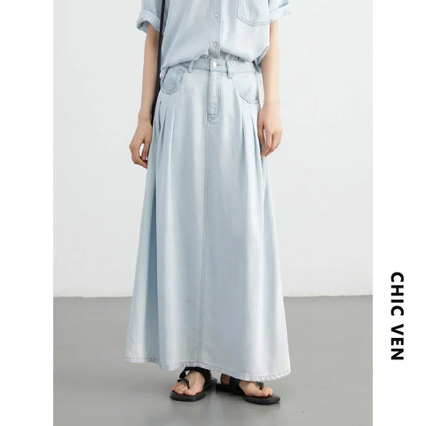 CHIC VEN Women's Denim Shirt & Skirt Set