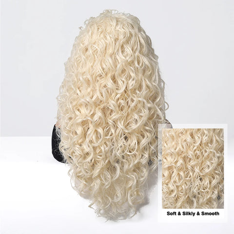 EASIHAIR Curly Synthetic Wig - Natural Platinum Blonde Long Silky Deep Water Wave for Women