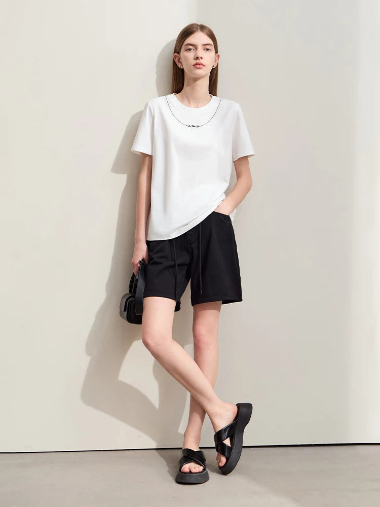 Amii Minimalism Women Denim Shorts