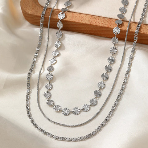 Stainless Steel Bohemian Triple Layer Necklace for Women - Perfect for Parties and Daily Wear