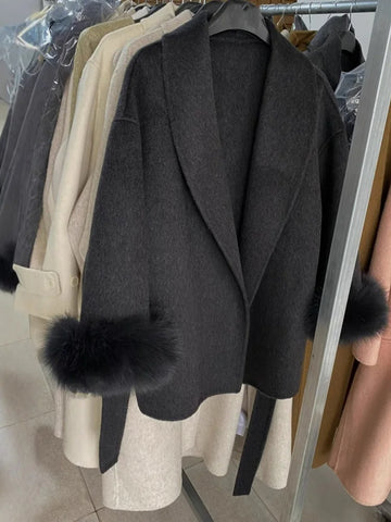 Tossy Fox Fur Wool Overcoat voor dames - Elegante dubbelzijdige wollen korte jas 2025