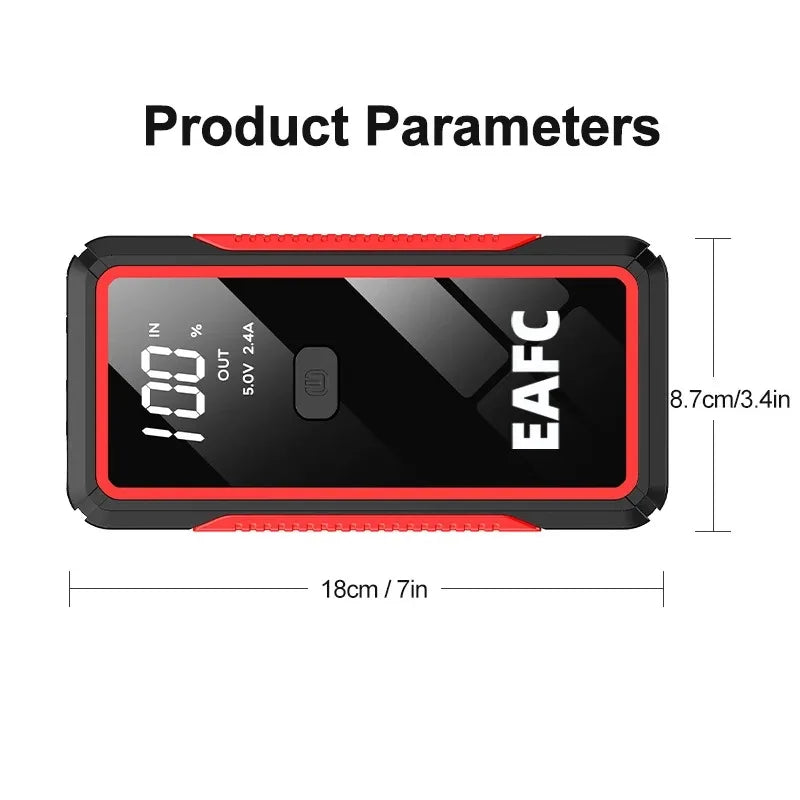 EAFC 2000A Portable Car Jump Starter and Power Bank - 20000 mAh Battery Booster for 12V Diesel and Gas Vehicles