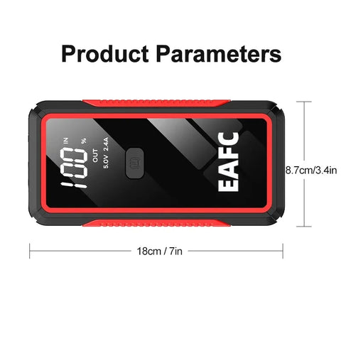 EAFC 2000A draagbare autostarthulp en powerbank - 20000 mAh accubooster voor 12V diesel- en benzinevoertuigen 