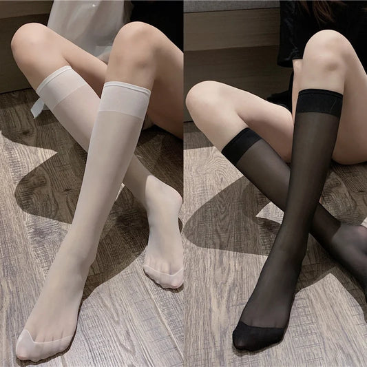 White/Black Calf Stockings Nylon Mid-tube Socks for a Chic Spring Look