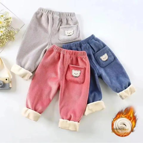 Kids Warm Pants with Cute Bear Print