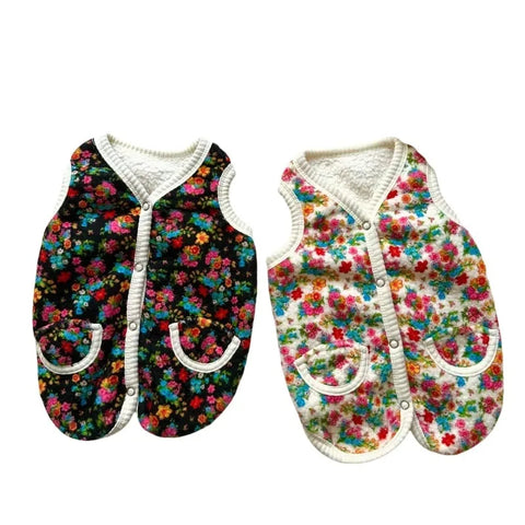 Charming Cotton Pet Dog Clothes - Classic Shabby Flower Coat for Winter