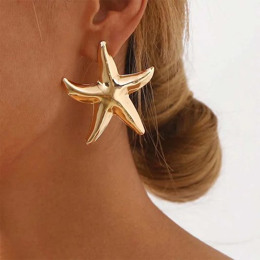 2025 New Fashion Big Starfish Shell Stud Earrings - Bohemian Gold Color Star Drop Earrings for Women